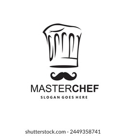 illustration of monochrome mustachioed chef isolated on white background