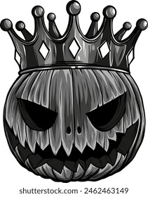 illustration of monochrome Pumpkin head wearing crown