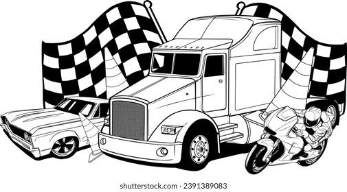illustration of monochrome set transportation on white background