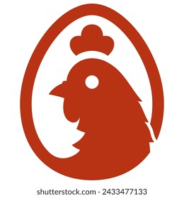 ilustración de un icono de monograma de un huevo y la cabeza de una gallina en rojo