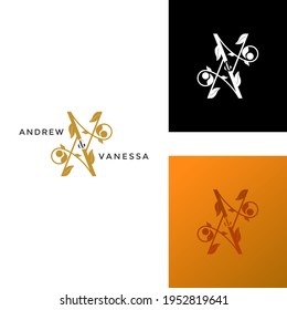 ILLUSTRATION MONOGRAM  LETTER AV TEMPLATE WITH FEMININE COMMON NAMES. GOOD FOR WEDDING, LABEL, INVITATIONS 
