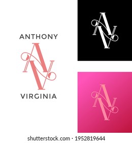 ILUSTRACIÓN CARTA MONOGRAM AV PLANTILLA CON NOMBRES COMUNES FEMINININOS. BUENO PARA BODA, ETIQUETA, INVITACIONES 