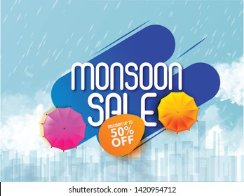  illustration of monsoon sale abstract or poster for Monsoon  Offer or Sale with creative design