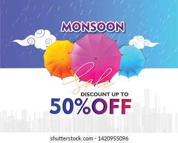  illustration of monsoon sale abstract or poster for Monsoon  Offer or Sale with creative design