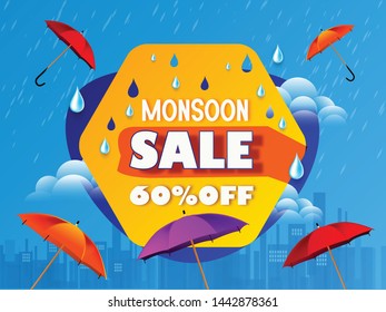 illustration of monsoon sale abstract or poster for Monsoon Offer or Sale with creative design