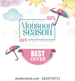 Illustration of Monsoon season designs. Vector background of Monsoon season sale. Monsoon season elements with attractive backgrounds