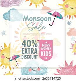 Illustration of Monsoon season designs. Vector background of Monsoon season sale. Monsoon season elements with attractive backgrounds