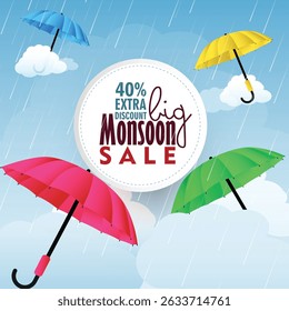 Illustration of Monsoon season designs. Vector background of Monsoon season sale. Monsoon season elements with attractive backgrounds