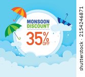 Illustration of monsoon special offer banner surrounded with monsoon elements