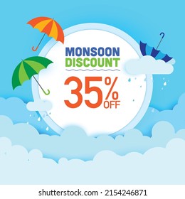 Illustration of monsoon special offer banner surrounded with monsoon elements