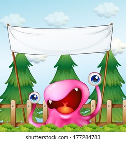 Illustration of a monster below the empty signage