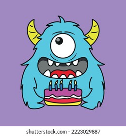 Illustration von Monster - Monster mit Kuchenvektor - Monsterzeichnung