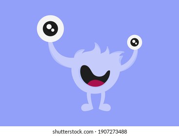 illustration of a monster with a cheerful face, in a beautiful bright blue color