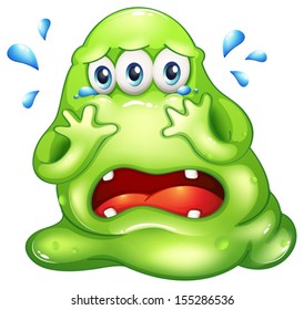 Illustration of a monster crying on a white background