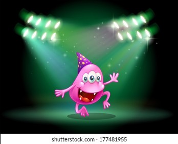 Illustration of a monster dancing in the middle of the stage