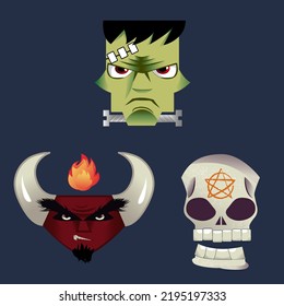illustration of monster and demon heads for halloween