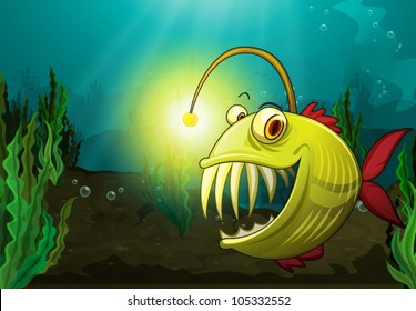 illustration of a monster fish in water