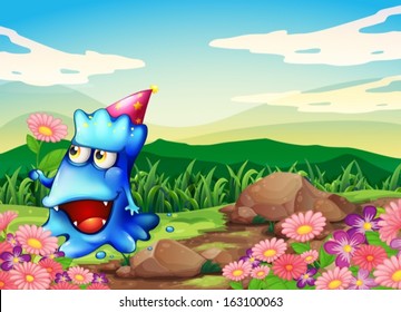 Illustration of a monster at the garden above the hill