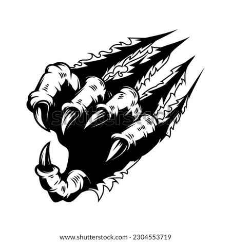 Illustration of the monster hand with claws. Design element for logo, label, sign, emblem. Vector illustration