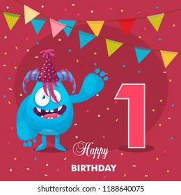 illustration with a monster on the day of birth, 1 year, vector