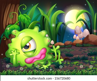 Illustration of a monster resting under the tree at the forest