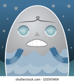 Illustration of a monster scared at night.