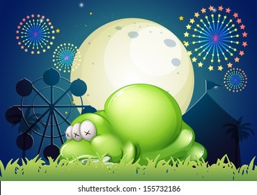 Illustration of a monster sleeping at the carnival