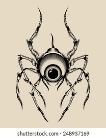 Illustration of a monster. Spider with the eye.