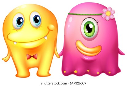 Illustration of a monster wedding on a white background 