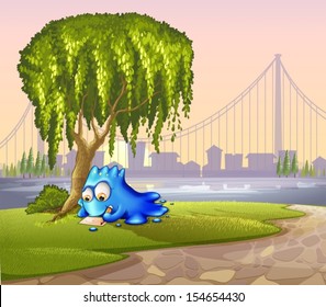 Illustration of a monster writing under the tree