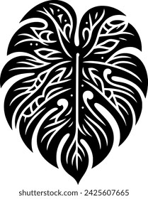 illustration of monstera leaves with a pattern typical of Indonesian batik