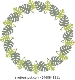 Illustration of monstera round frame.