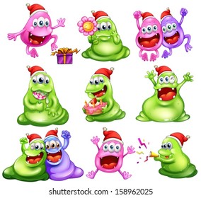 Illustration of the monsters celebrating christmas on a white background