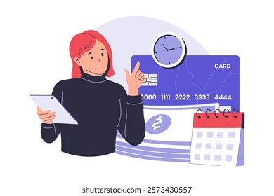 Illustration of monthly shopping installments. Illustrations for websites, landing pages, mobile apps, posters and banners. Trendy flat vector illustrations
