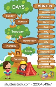 illustration of months and day vector