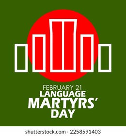 Illustration of a monument with Bangladesh flag behind it and bold text to commemorate Language Martyrs' Day on February 21 in Bangladesh