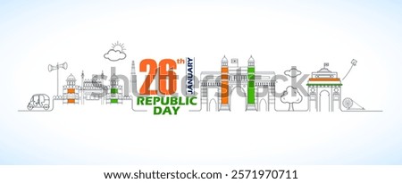 illustration of monument on banner with Indian flag for 26th January Happy Republic Day of India