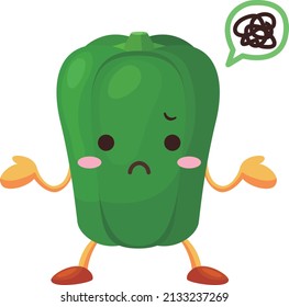 Illustration of a moody cute bell pepper character