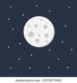 Illustration of the moon among the stars in the sky