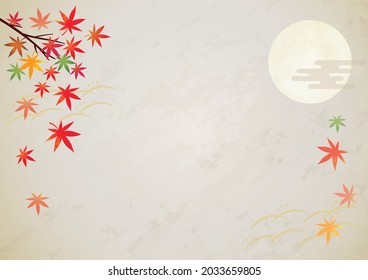 Illustration of the moon and autumn leaves.  vector illustration.