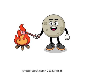 Illustration of moon burning a marshmallow , character design