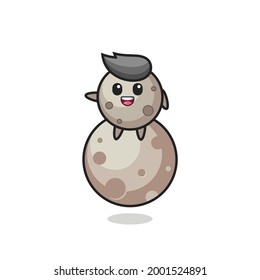 illustration of moon cartoon sitting on the moon , cute style design for t shirt, sticker, logo element