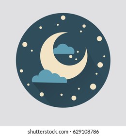 Illustration of the moon in a cartoon style. Colored.