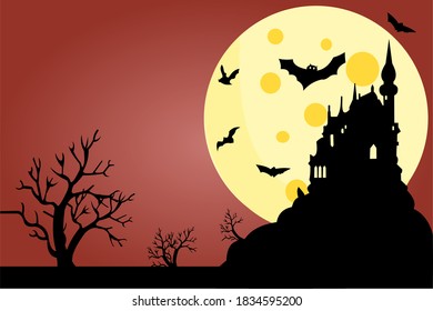 illustration of the moon and castle at night