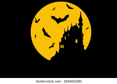 illustration of the moon and castle at night
