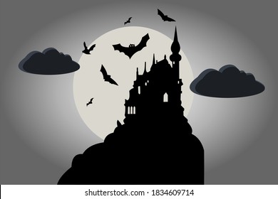 illustration of the moon and castle at night