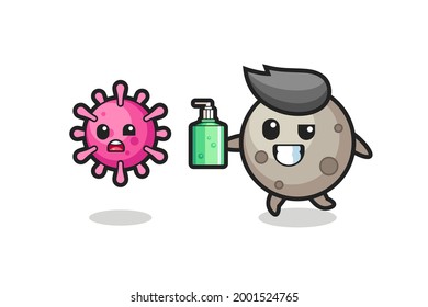 illustration of moon character chasing evil virus with hand sanitizer , cute style design for t shirt, sticker, logo element