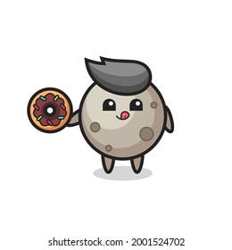 illustration of an moon character eating a doughnut , cute style design for t shirt, sticker, logo element