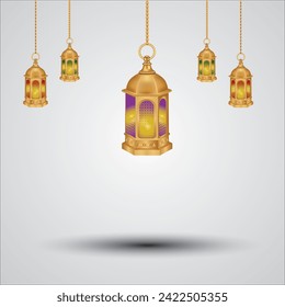 illustration of moon crescent and lantern isolated . Arabic decoration lamp png or Arabic decoration lamp border or poster design element.