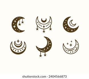 illustration of moon crescent star bohemian icon vector design collections element object isolated sets